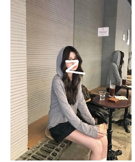 사람들 면 200그램 작은 대중 다용도 헨리 칼라 느슨함 후드 긴팔 티셔츠 여성 새로운 슬림해 보이는 맨위