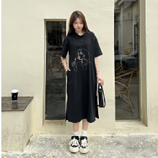 批发实拍#仿棉牛奶丝#有口袋#夏季宽松懒人长款过膝<b class='q'>连衣裙</b>设计感长裙