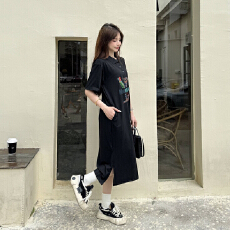 批发仿棉牛奶丝#实拍#韩国东大门时尚宽松长款过膝<b class='q'>连衣裙</b>优雅懒人长裙