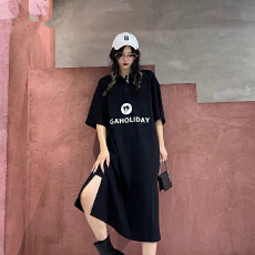 批发仿棉牛奶丝#有口袋夏季polo领宽松大码黑色长款<b class='q'>连衣裙</b>潮