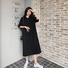 批发仿棉牛奶丝#有口袋#夏季polo领大码宽松T恤裙女胖m开叉<b class='q'>短袖</b><b class='q'>连衣裙</b>
