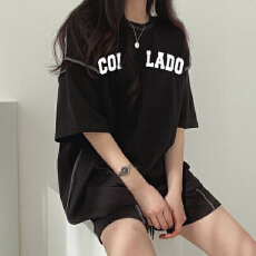 批发美式复古时尚运动服<b class='q'>套装</b>女夏季新款宽松短袖短裤<b class='q'>休闲</b>两件套