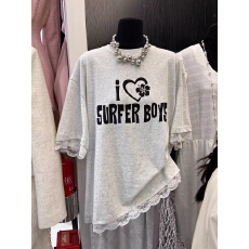 批发大码300斤<b class='q'>胖</b>妹妹韩版甜美拼接蕾丝字母短袖T恤女夏装宽松半袖上衣