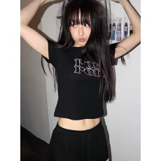 韩版纯棉辣妹短款短袖印花T恤