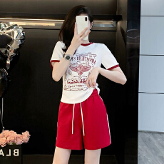 批发仿棉短袖<b class='q'>短裤</b>休闲<b class='q'>运动</b>套装夏季爆款洋气时髦显瘦两件套