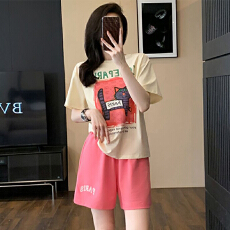 批发仿棉<b class='q'>运动</b>休闲套装夏季薄款宽松时尚短袖<b class='q'>短裤</b>洋气两件套