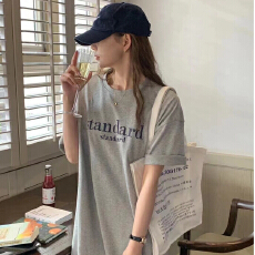 批发仿棉<b class='q'>牛奶</b><b class='q'>丝</b>#夏季新款个性开叉印花T恤长裙潮过膝<b class='q'>连衣裙</b>女