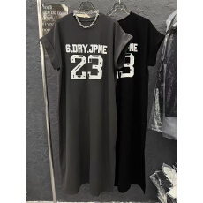 批发仿棉<b class='q'>牛奶</b><b class='q'>丝</b># 韩系开叉甜酷风印花T恤中长款过膝<b class='q'>连衣裙</b>飞飞袖