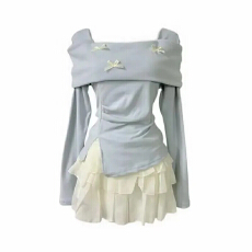 批发绝绝子新款女装春夏季俏皮套装一字肩上衣杏色半身短裙两件裙