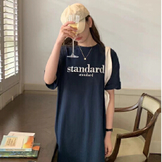 批发仿棉牛奶丝#夏季新款个性开叉印花T恤长裙潮<b class='q'>过膝</b>连衣裙<b class='q'>女</b>