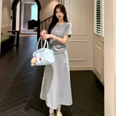 批发韩系<b class='q'>运动</b>休闲套装女蝴蝶结T恤上衣2026<b class='q'>夏季</b>新款半身裙气质两件套