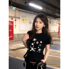 美式复古正肩圆领印花短袖T恤