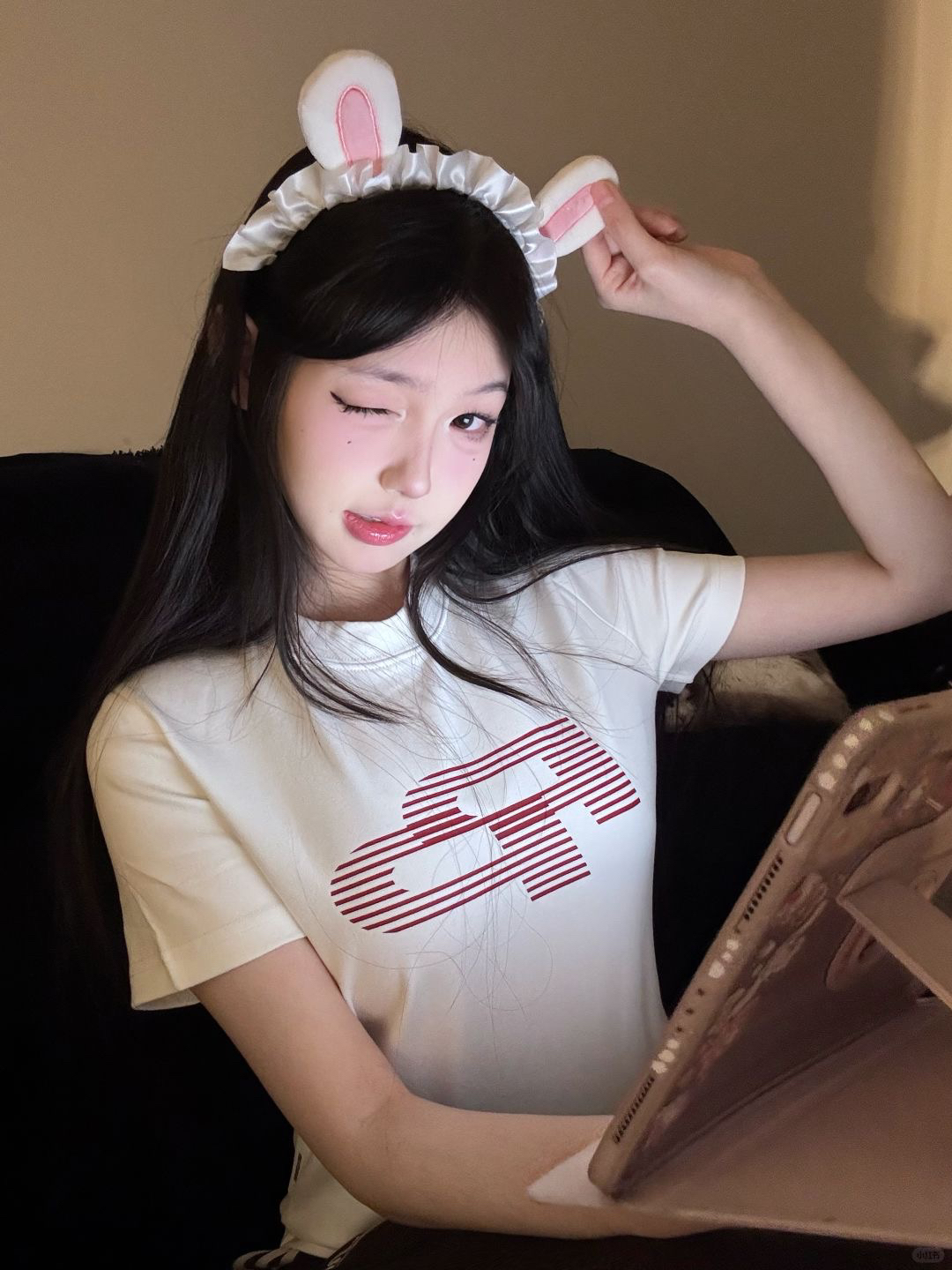 아메리칸 레트로 긍정적 인 어깨 라운드 넥 프린트 반팔 티셔츠