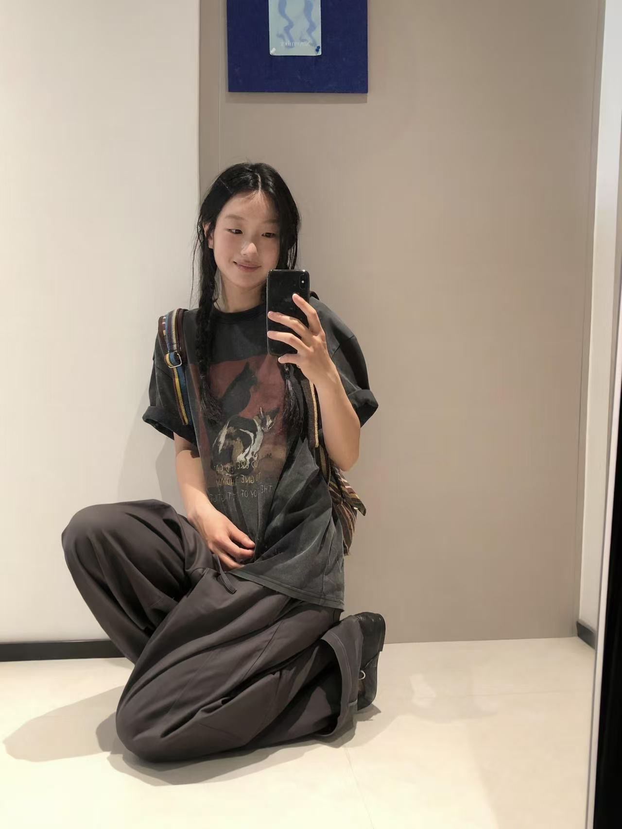 워싱 블랙 20 개 230 크 빗질하다 닫기 이후 패키지 칼라 루즈핏 프린트 반팔 티셔츠