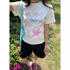 批发可爱韩系少女<b class='q'>贝壳</b>海星字母印花短袖T恤上衣女
