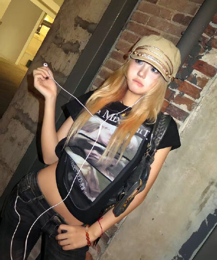 아메리칸 레트로 긍정적 인 어깨 라운드 넥 프린트 반팔 티셔츠