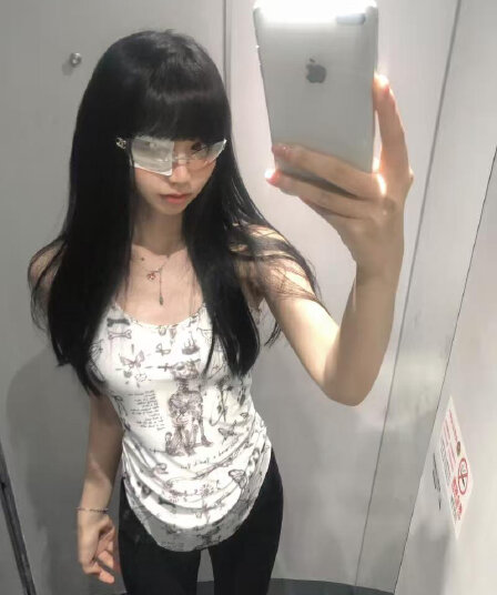 순수한 욕망 바람 핫걸 전체 인쇄 나비 접형골 puppy 망사 캐미솔 페이크 레이어드 몸매 가꾸기 슬림해 보이는 맨위 여름