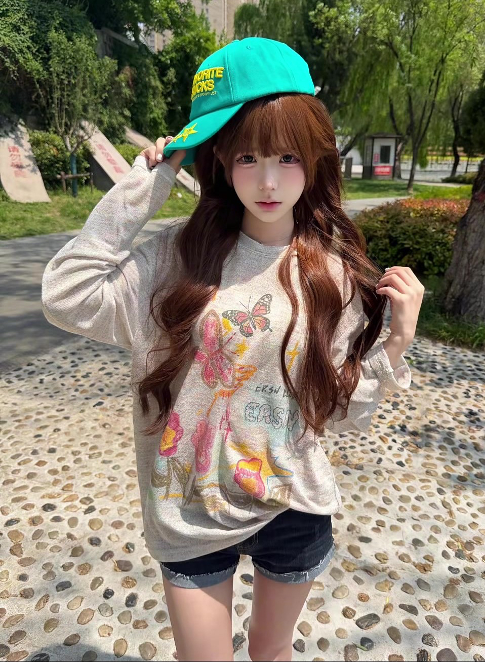 원본 형세 천 무지개 눈꽃 면 생방송 품질 라운드 넥 맨위 긴팔 자외선 차단 의류