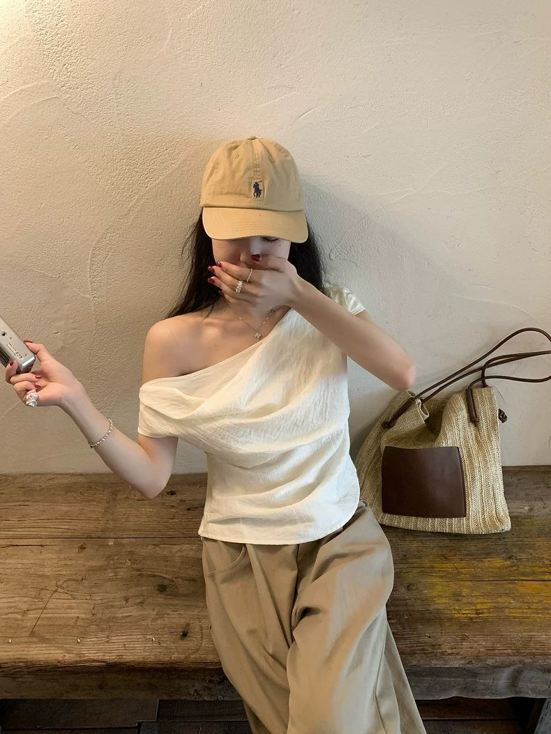 한 욕망 핫걸 살구 색상 흔들다 칼라 작은 셔츠 여성 여름 새로운 부드러운 출퇴근 다용도 몸매 가꾸기 허리 수축 슬림해 보이는 반팔 맨위