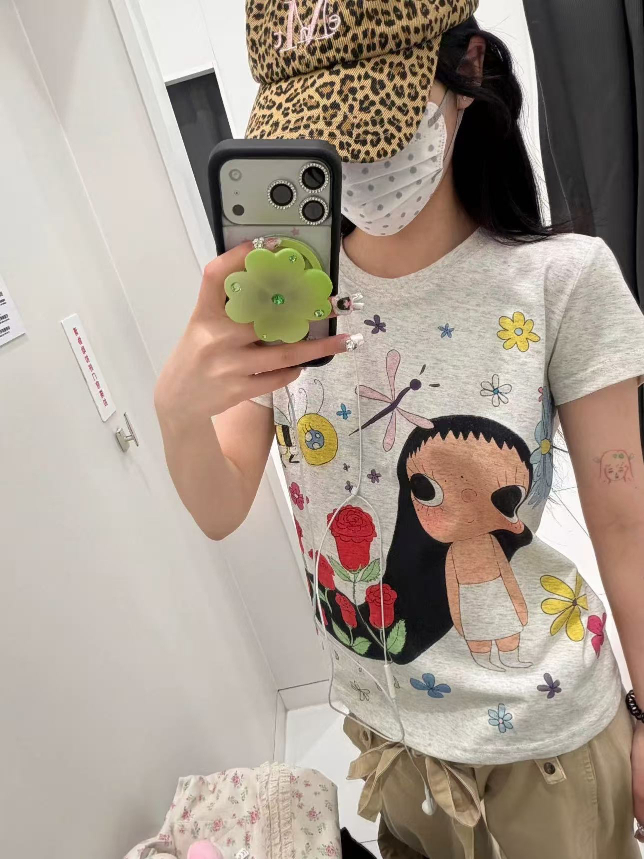 아메리칸 레트로 라운드 넥 긍정적 인 어깨 프린트 반팔 티셔츠
