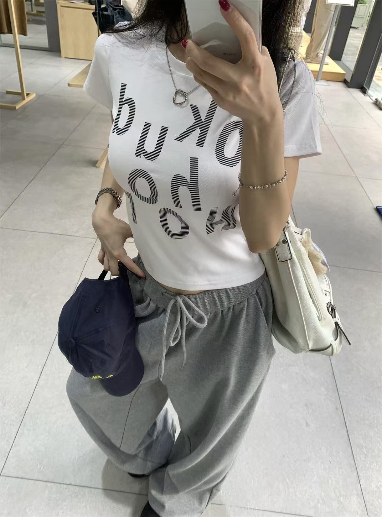 아메리칸 레트로 긍정적 인 어깨 라운드 넥 프린트 반팔 티셔츠