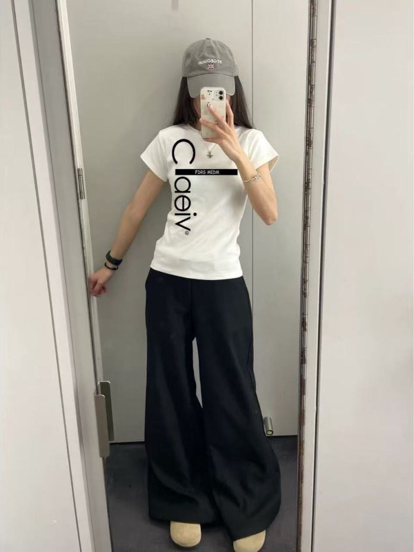 아메리칸 레트로 긍정적 인 어깨 라운드 넥 프린트 반팔 티셔츠