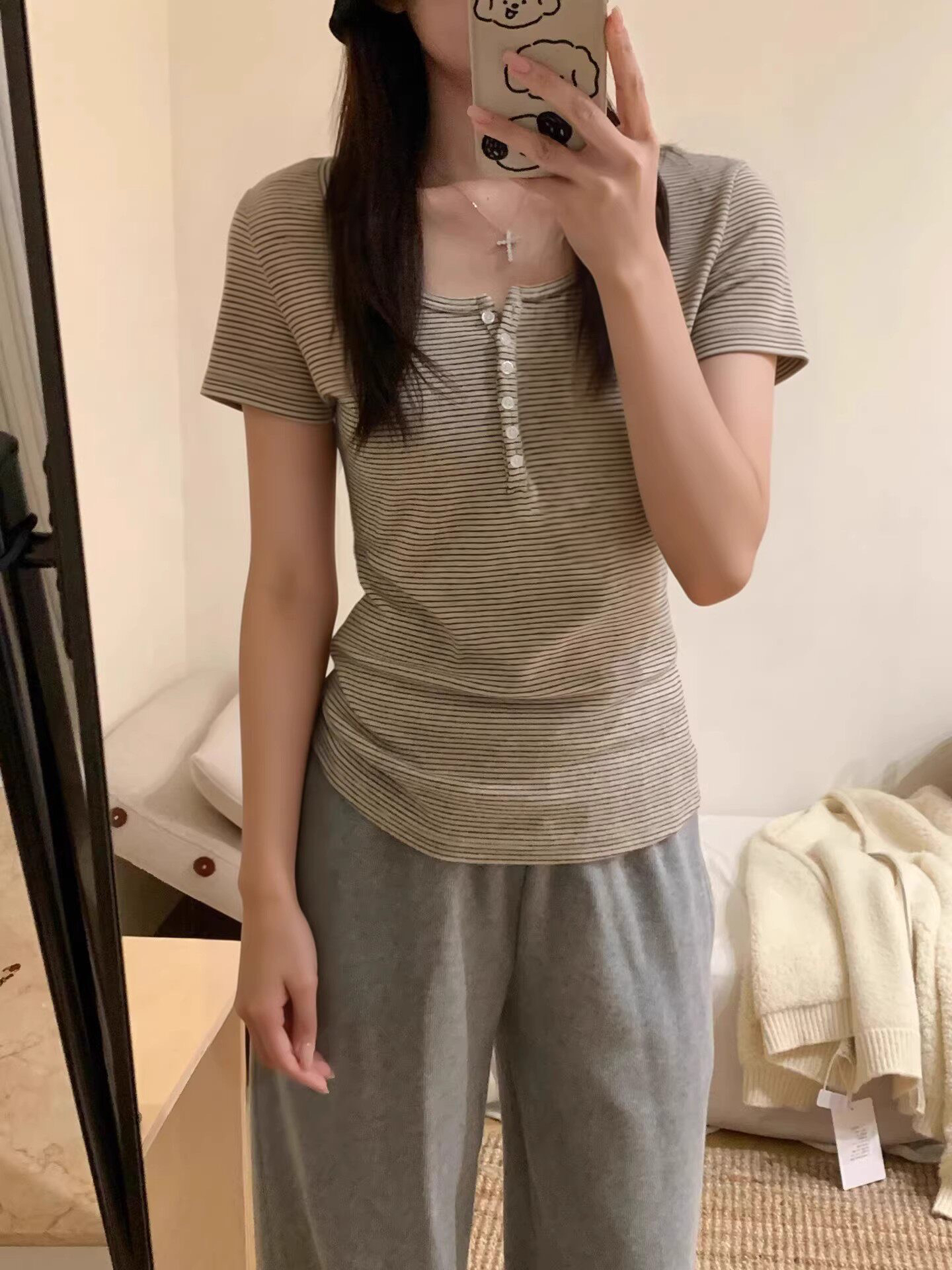 한 부서 레트로 스트라이프 단추 u 칼라 반팔 티셔츠 여성 여름 몸매 가꾸기 인사이드 잡아라. 의류