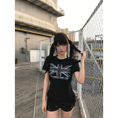 批发日系亚文化y2k黑色印花短袖t恤女夏季新款<b class='q'>街头</b>风修身显瘦辣妹上衣