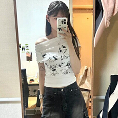 批发40支纯棉 92棉8氨纶 260克  美式复古辣妹斜<b class='q'>露肩</b>短袖<b class='q'>t</b><b class='q'>恤</b>女