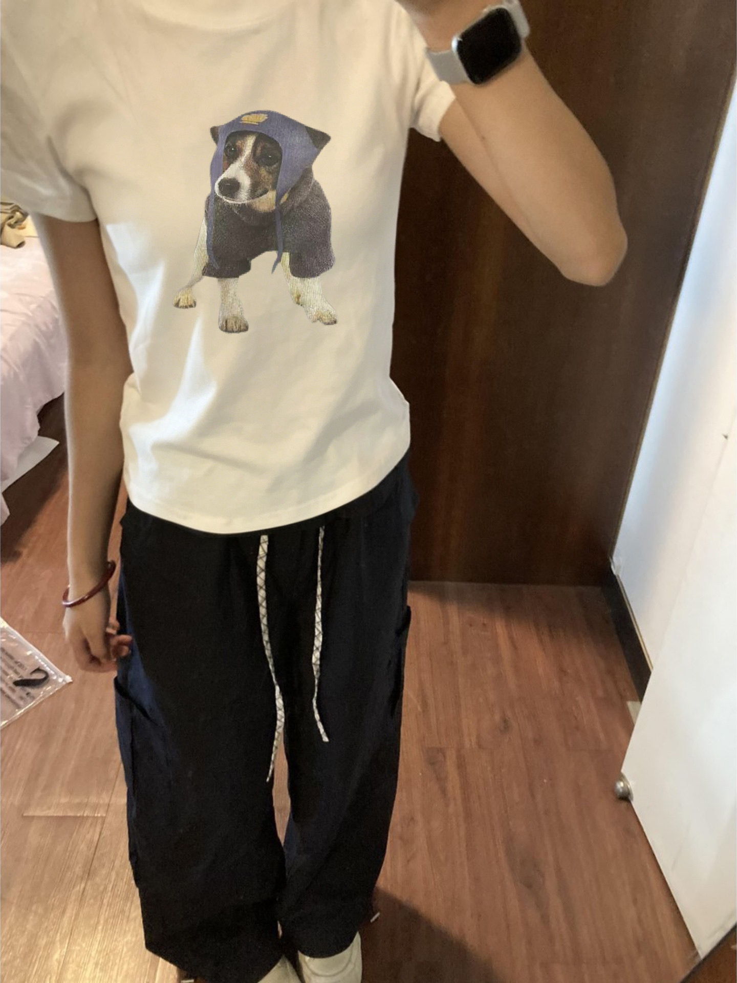 아메리칸 레트로 긍정적 인 어깨 라운드 넥 프린트 반팔 t