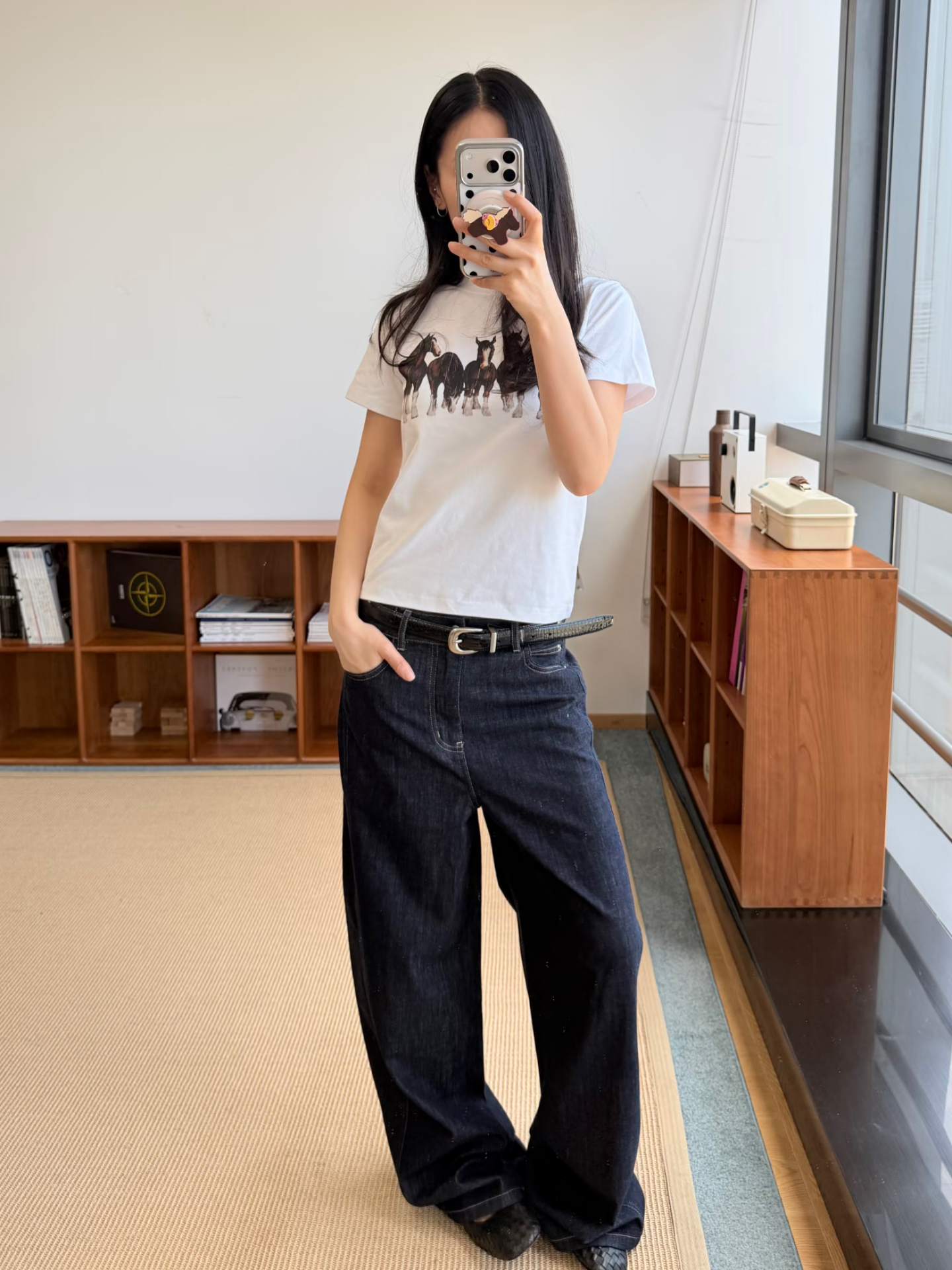 아메리칸 레트로 긍정적 인 어깨 라운드 넥 프린트 반팔 t