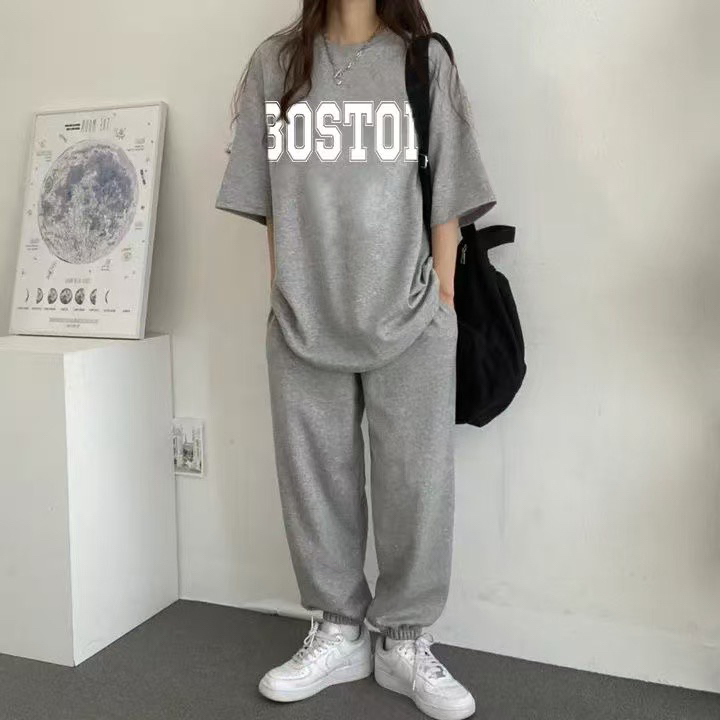 단색 다양성 조수 브랜드 여성 의류 세트 두 조각 한국 스타일 라운드 넥 반팔 긴 바지 투피스 세트 2026 새로운