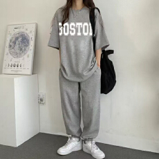 批发纯色多款潮牌女装套装两件韩版圆领短袖长裤两件套2026新款
