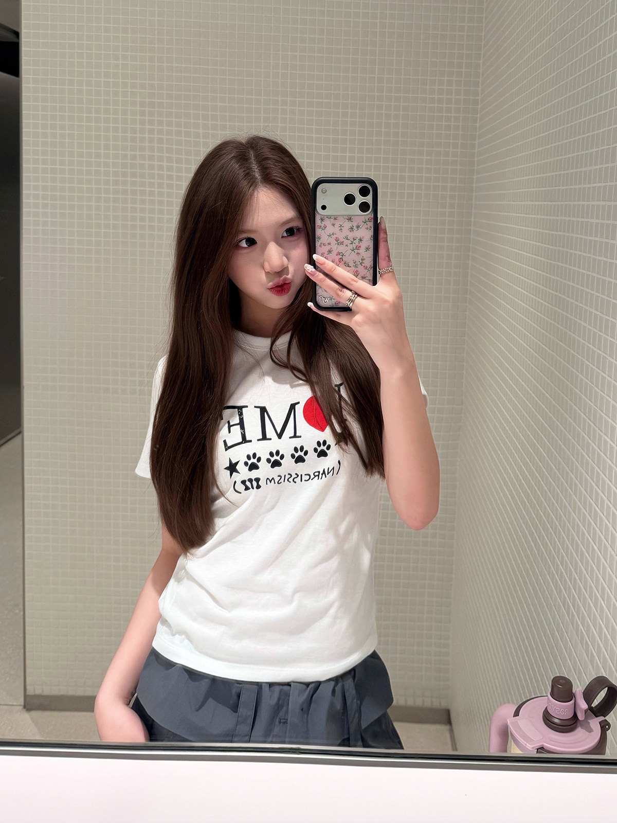 아메리칸 레트로 긍정적 인 어깨 라운드 넥 프린트 반팔 티셔츠