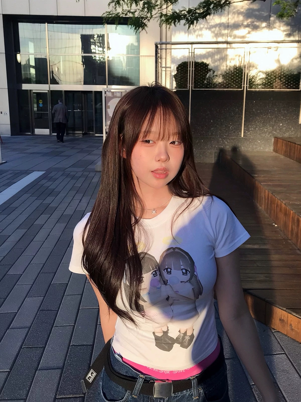 아메리칸 레트로 긍정적 인 어깨 라운드 넥 프린트 반팔 티셔츠