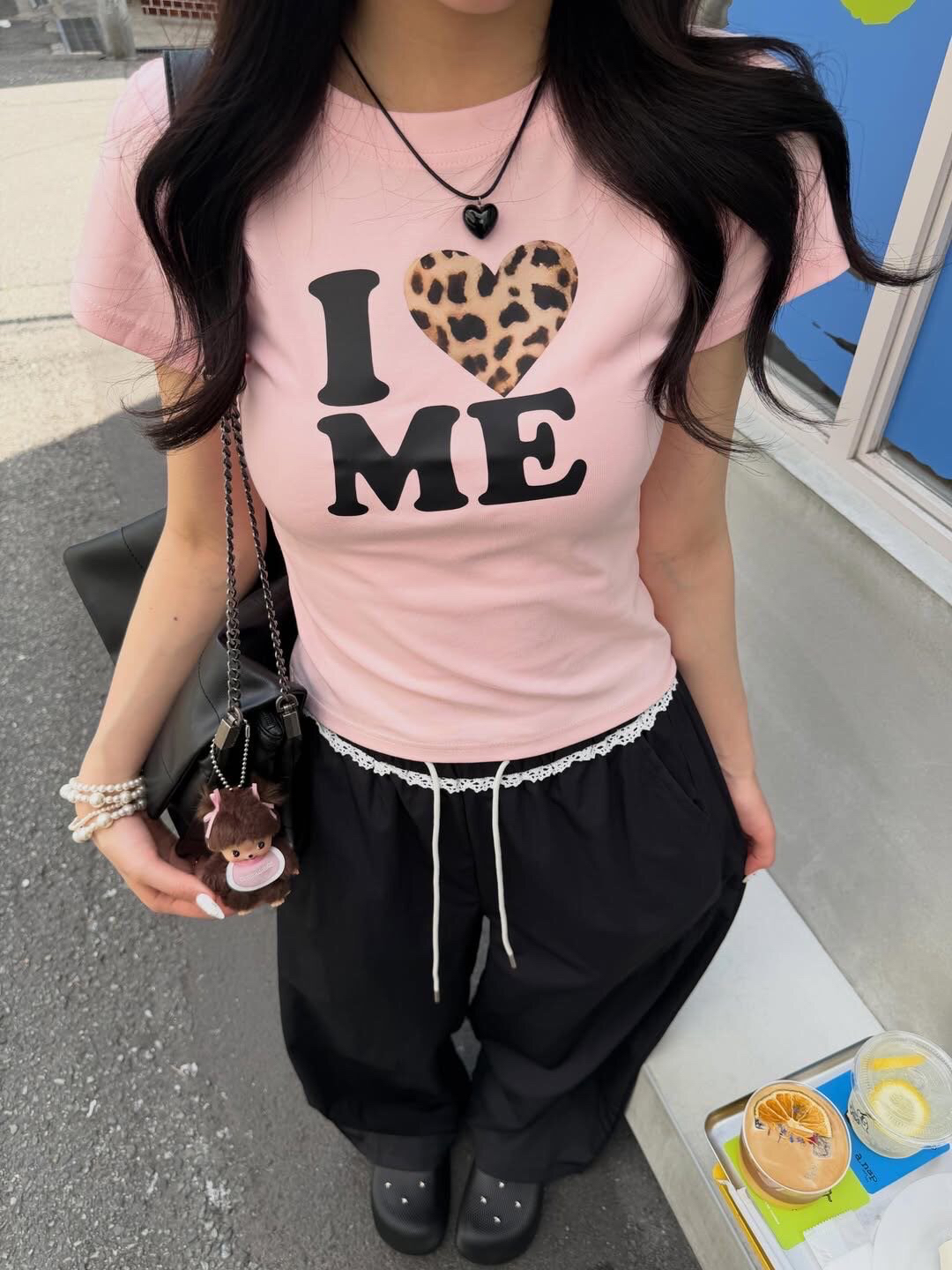 아메리칸 레트로 긍정적 인 어깨 라운드 넥 프린트 반팔 티셔츠