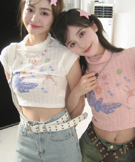 여름 도파민 소녀 착용 가져 가라. 핑크색 민소매 여성 핫걸 쇼트 스타일 달콤한 차가운 작은 대중 맨위