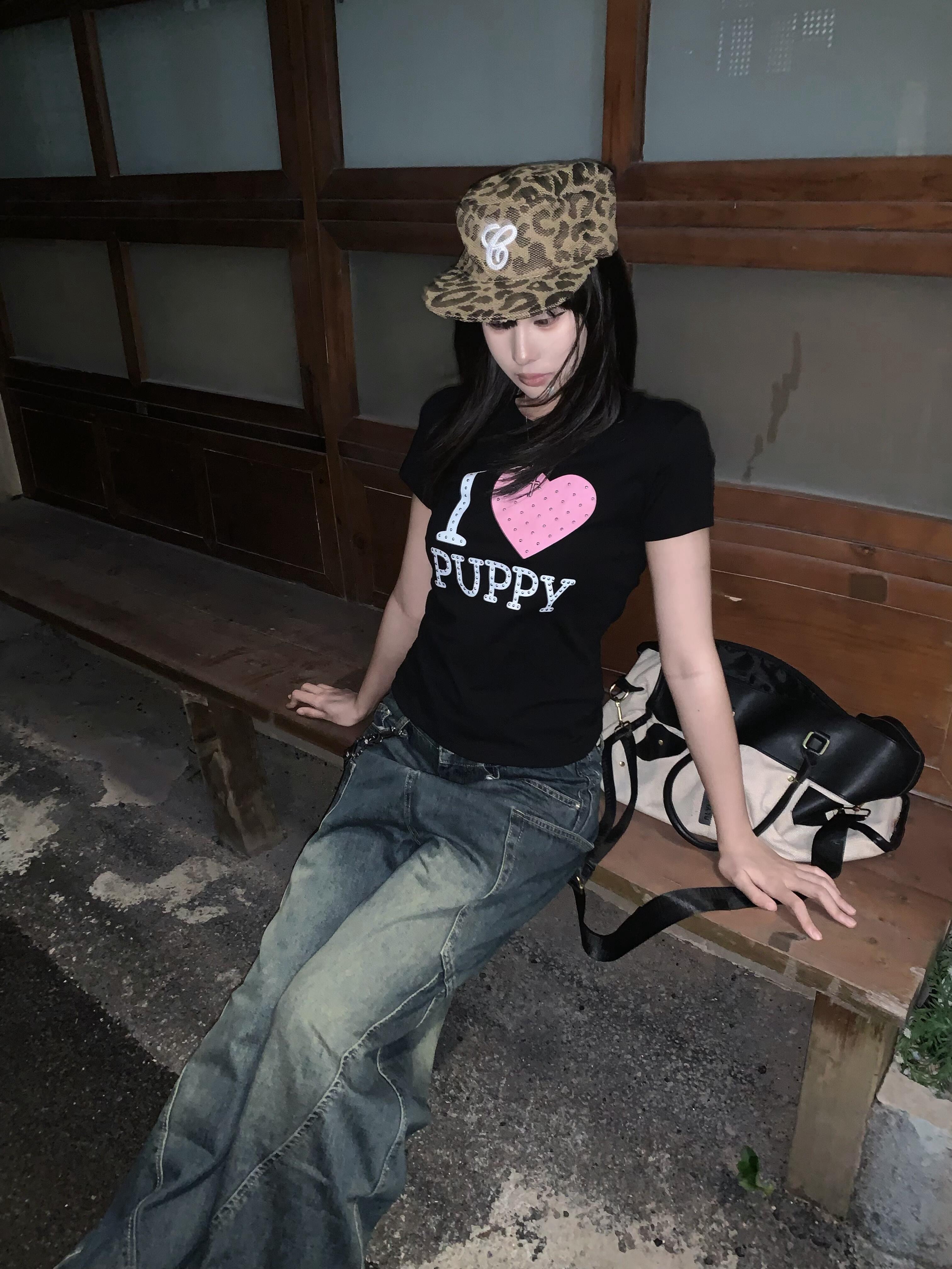 아메리칸 레트로 긍정적 인 어깨 라운드 넥 프린트 반팔 티셔츠