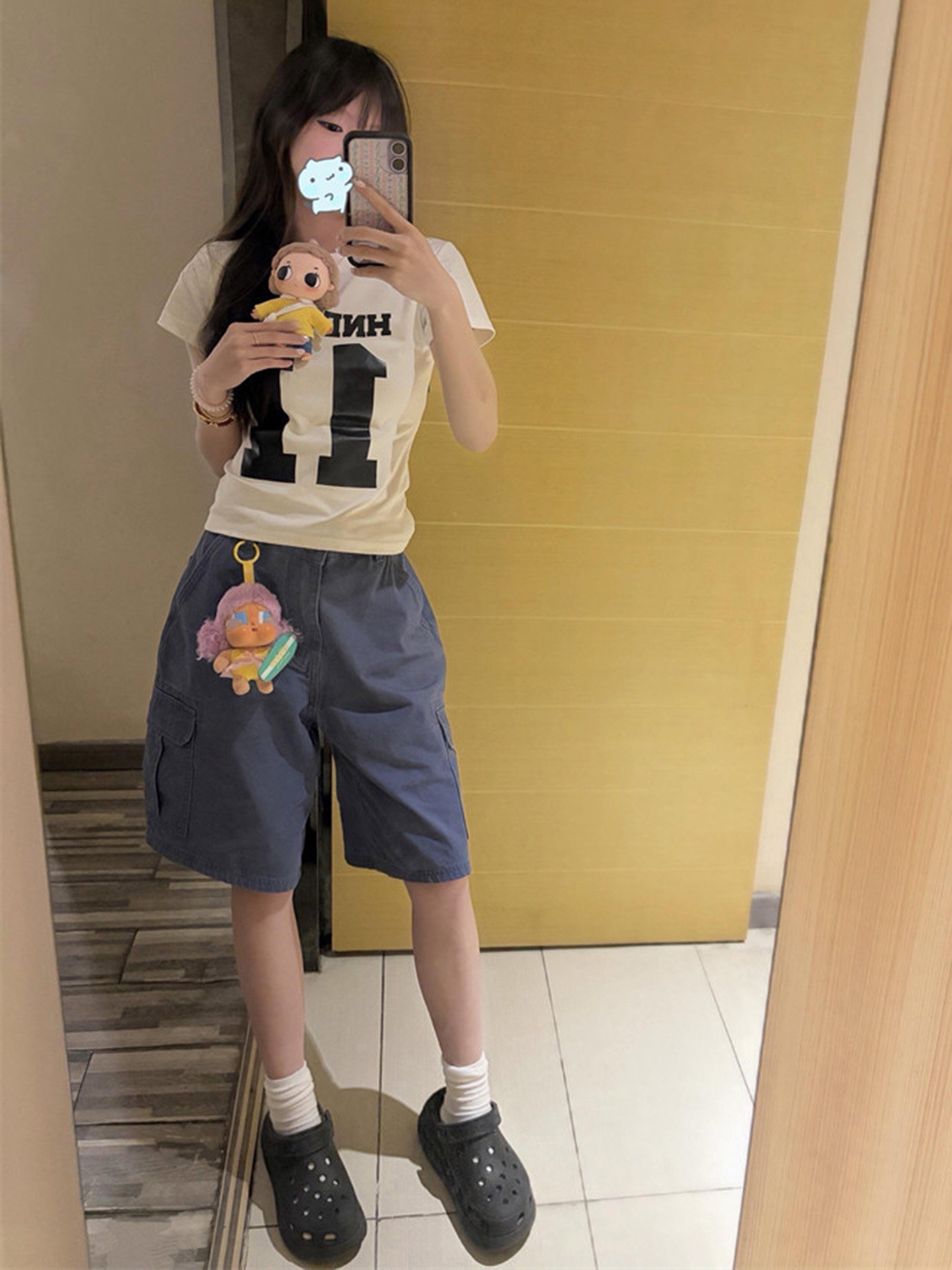 아메리칸 레트로 긍정적 인 어깨 라운드 넥 프린트 반팔 티셔츠