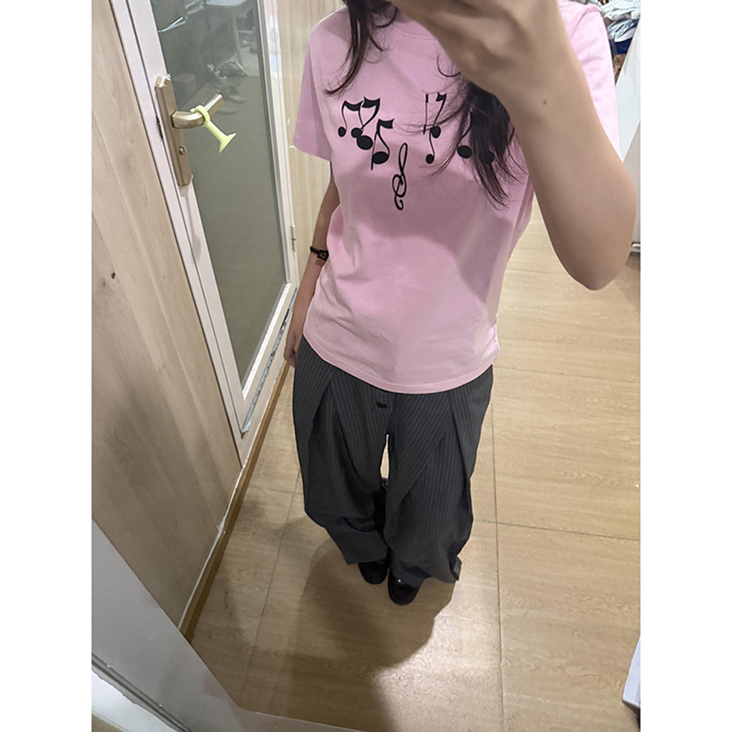 아메리칸 레트로 긍정적 인 어깨 라운드 넥 프린트 반팔 티셔츠