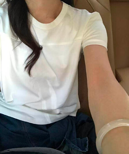 훌륭함 그램 실크 눈꽃 2 2+ 반팔 티셔츠 일반 몸매 가꾸기 라운드 넥 분할