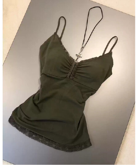 순수한 욕망 레트로 레이스 조각 V넥 캐미솔 몸매 가꾸기 슬림해 보이는 인사이드 가져 가라. 섹시함 맨위