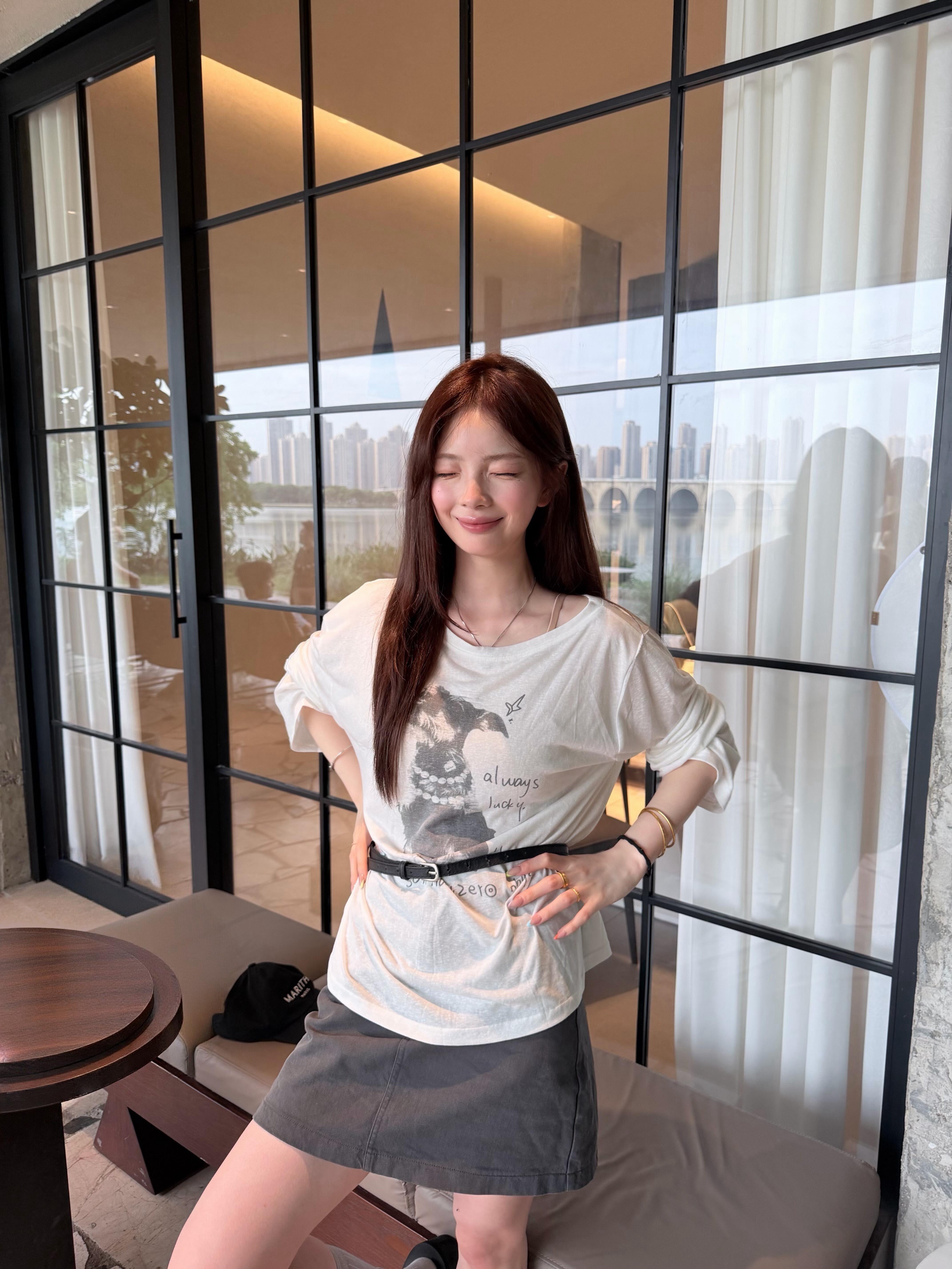 한 부서 비스듬한 어깨 티셔츠 자외선 차단 기본 셔츠 블라우스