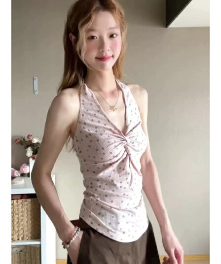 한 부서 고유 한 핑크색 행침 목 캐미솔 여름 몸매 가꾸기 슬림해 보이는 다용도 맨위