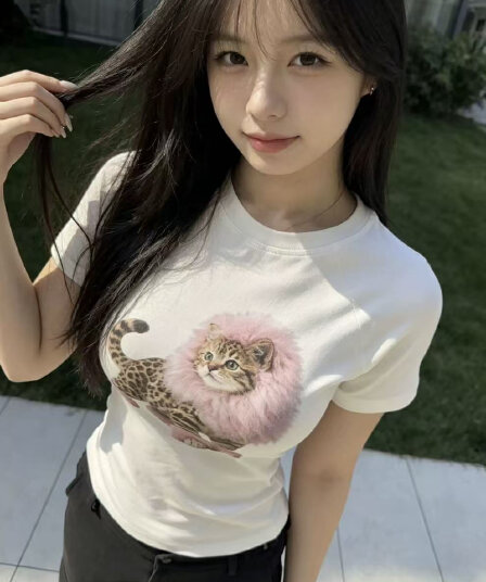 아메리칸 레트로 긍정적 인 어깨 라운드 넥 프린트 반팔 티셔츠