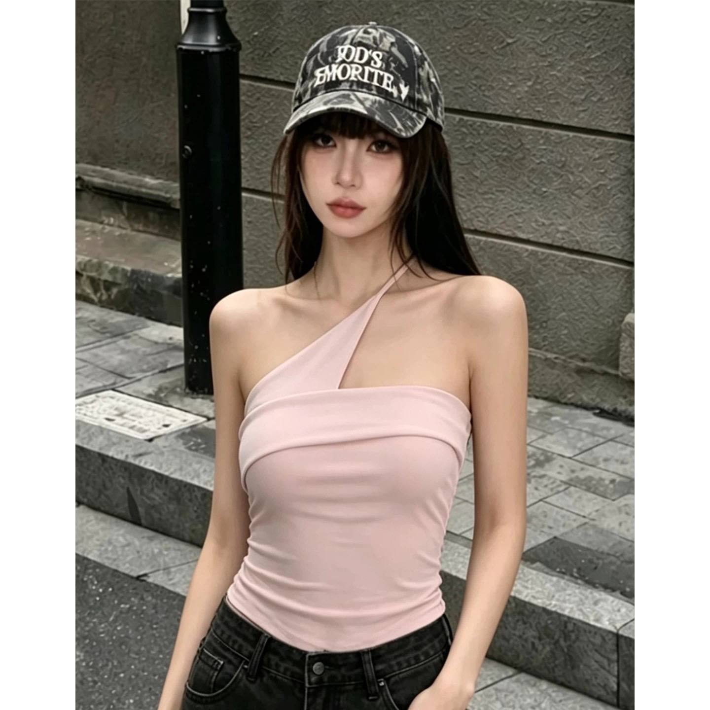 핑크색 빛 럭셔리 행침 목 튜브탑 캐미솔 여름 외출용 인사이드 가져 가라. 이슬 쇄골 허리 수축 슬림해 보이는 순수한 욕망 맨위