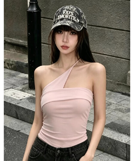 핑크색 빛 럭셔리 행침 목 튜브탑 캐미솔 여름 외출용 인사이드 가져 가라. 이슬 쇄골 허리 수축 슬림해 보이는 순수한 욕망 맨위