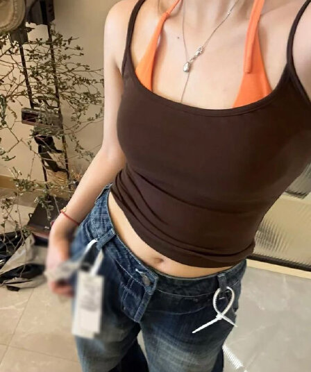 40 모달 와 사고 방식 1 1 배색 패치워크 행침 목 작은 대중 페이크 레이어드 캐미솔