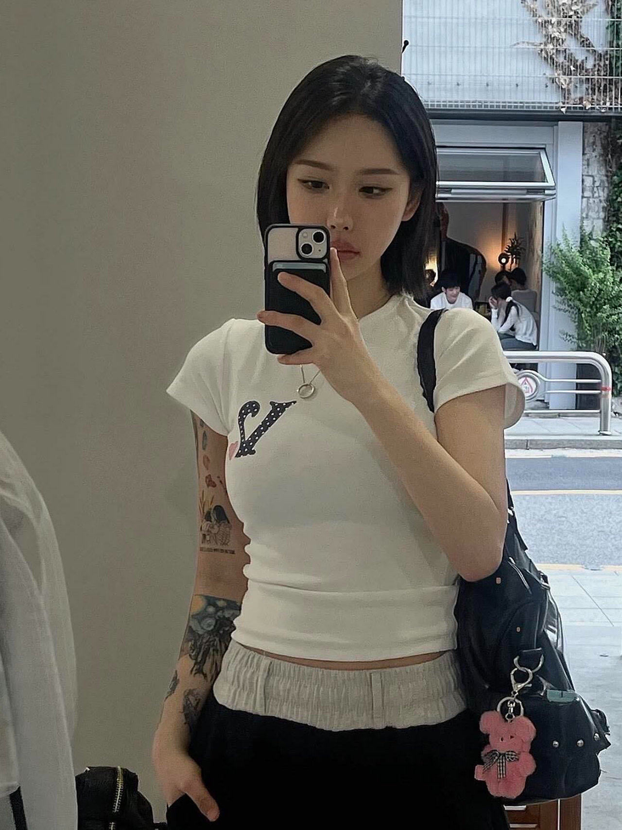 아메리칸 레트로 긍정적 인 어깨 라운드 넥 프린트 반팔 티셔츠