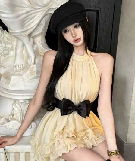 원본 것 있음 내력 보내기 나비 매듭 부유 한 가족 천 금빛 바람 행침 목 민소매 드레스 나비 매듭 케이크 드레스